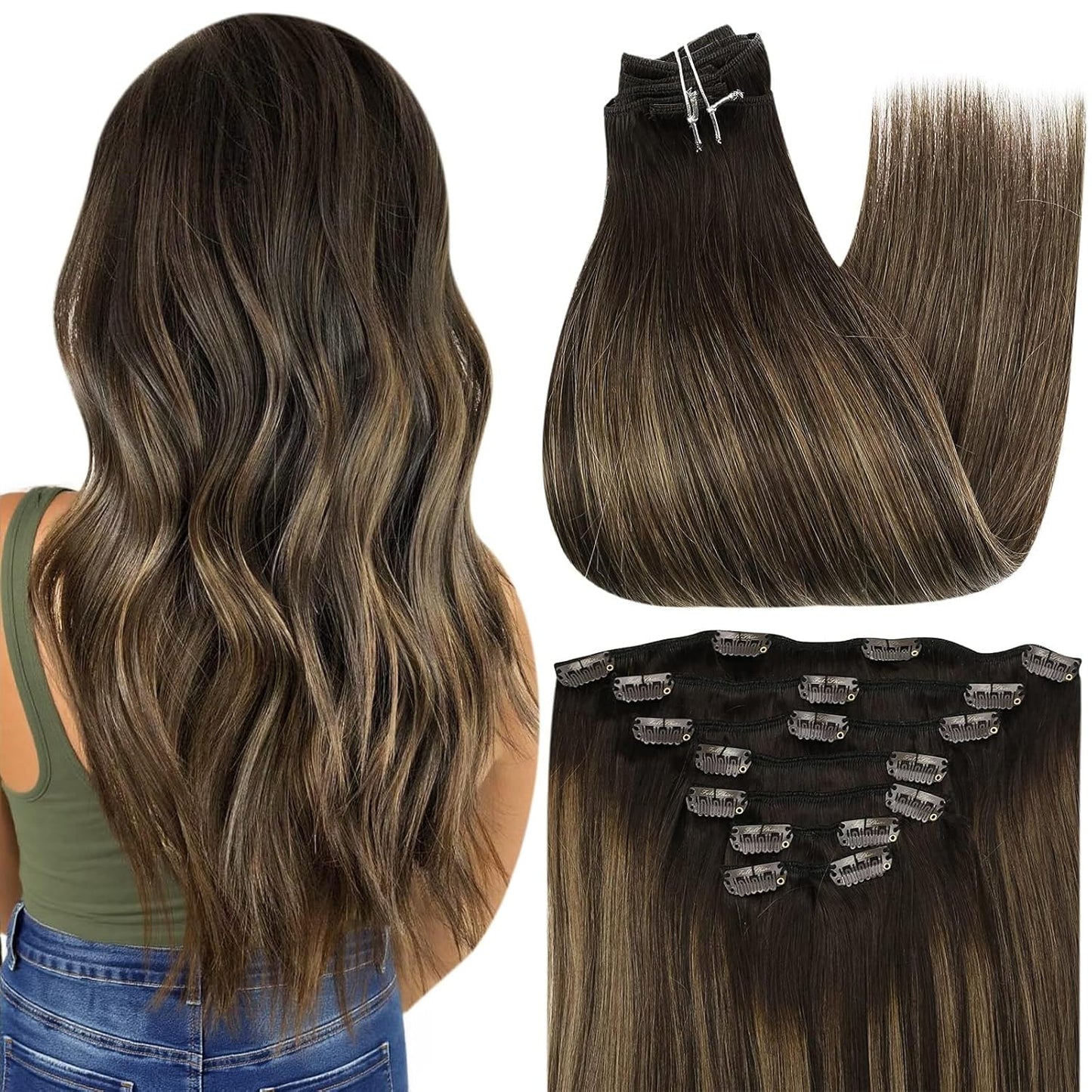 Full Shine Clip in Hair Extensions for Effortless Balayage Style