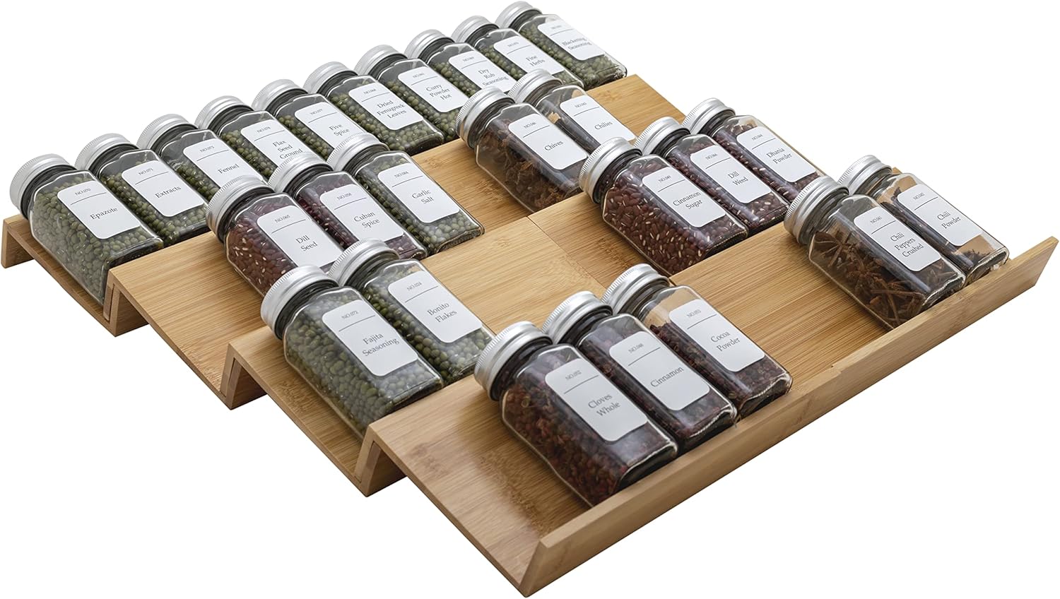 Bamboo Spice Rack Drawer Organizer - 8 Pieces Set for Kitchen