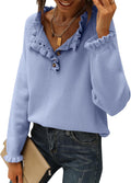 BTFBM Womens Ruffle Button Down Sweater - Soft Casual Pullover Fine