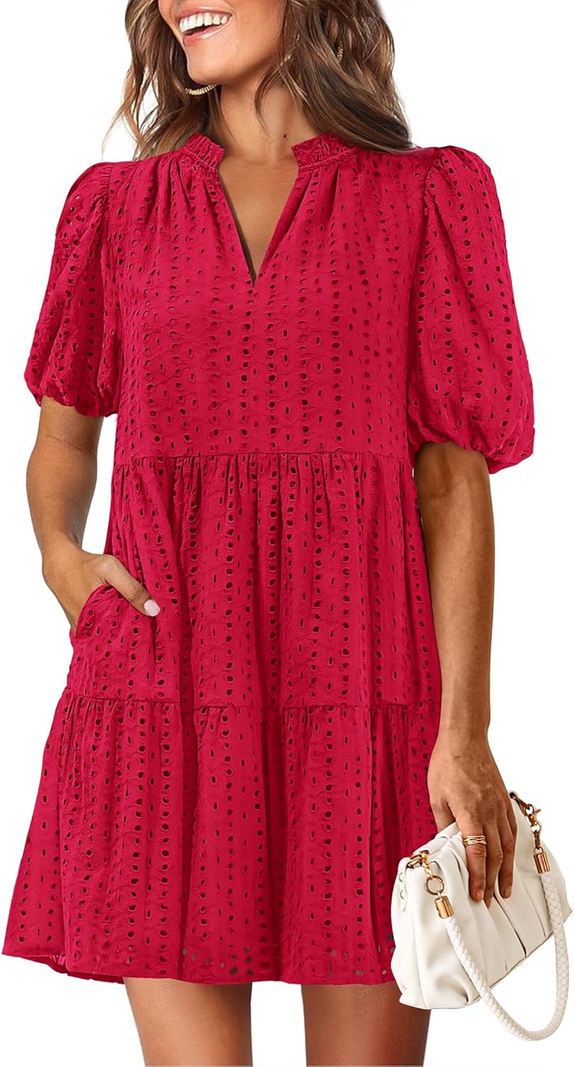 KIRUNDO Eyelet Summer Dresses for Women 2025 Mini Casual Style