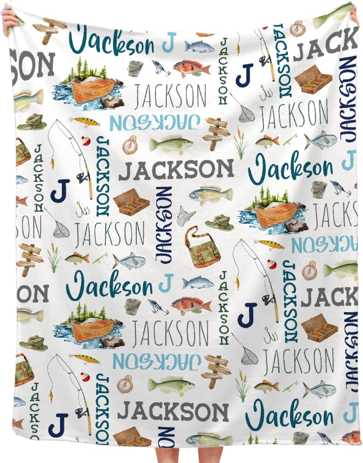 Customized Fishing Theme Blanket - Soft & Cozy All-Season Throw - Personalized for Kids - 40x50