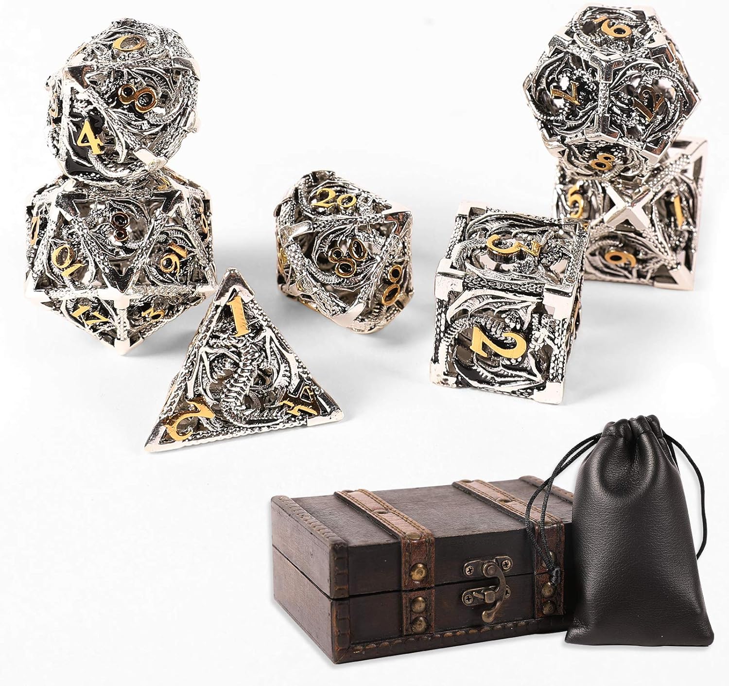 Unique 7pcs Metal Dice Set for D&D and RPG Games Enthusiasts