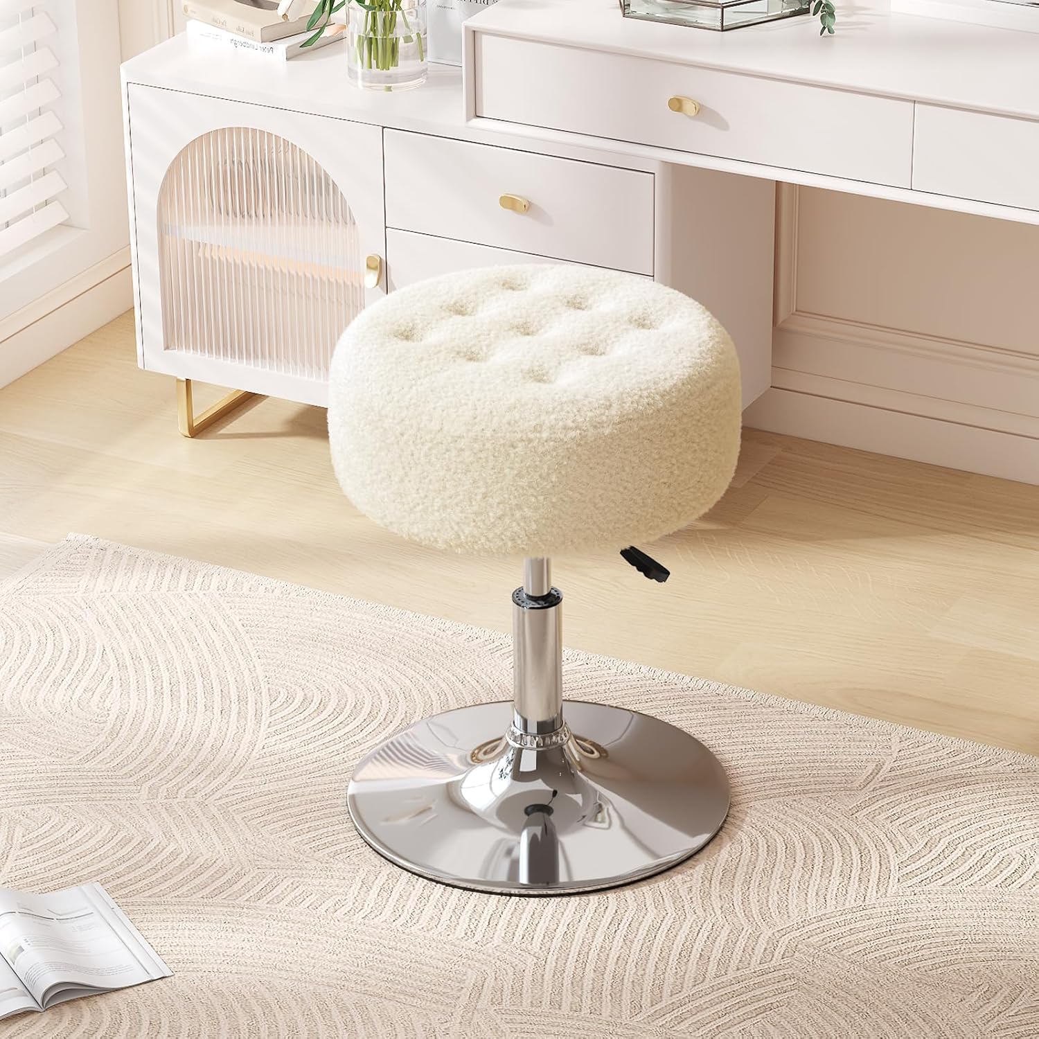 Furniliving Mid-Century Vanity Chair Adjustable Swivel Stool
