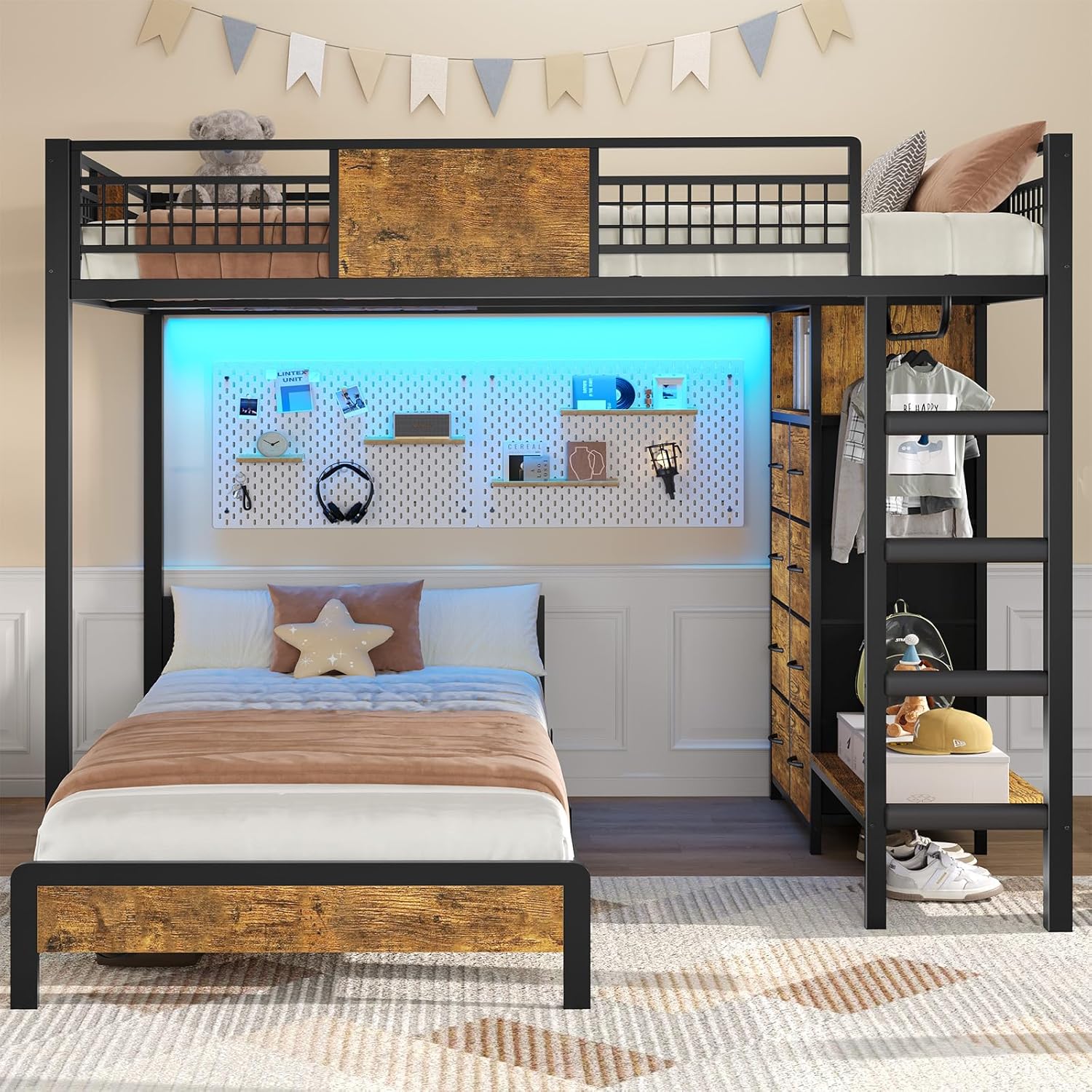 Space-Saving Full Over Twin Bunk Bed with Storage Drawers