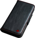 Black & Red Leather Wallet Case for iPhone 16e - Genuine Italian