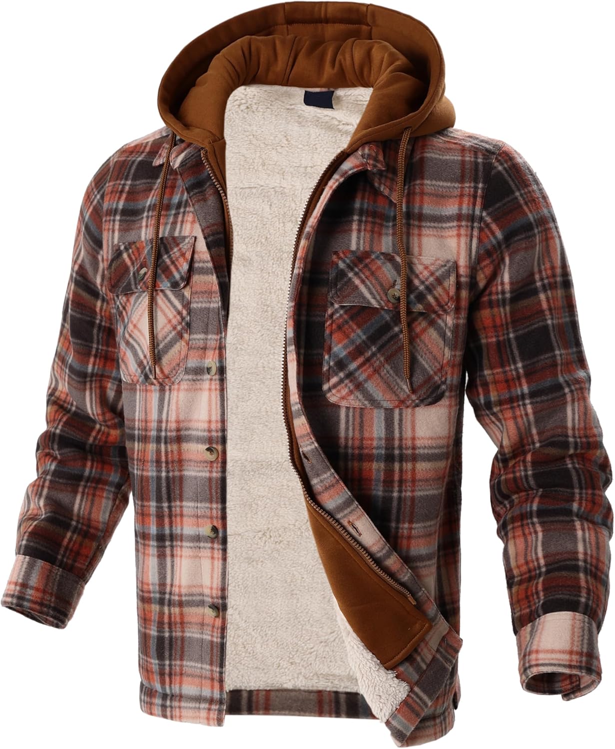 Heavy Thick Flannel Plaid Jacket Sherpa Fleece Lined Hoodies