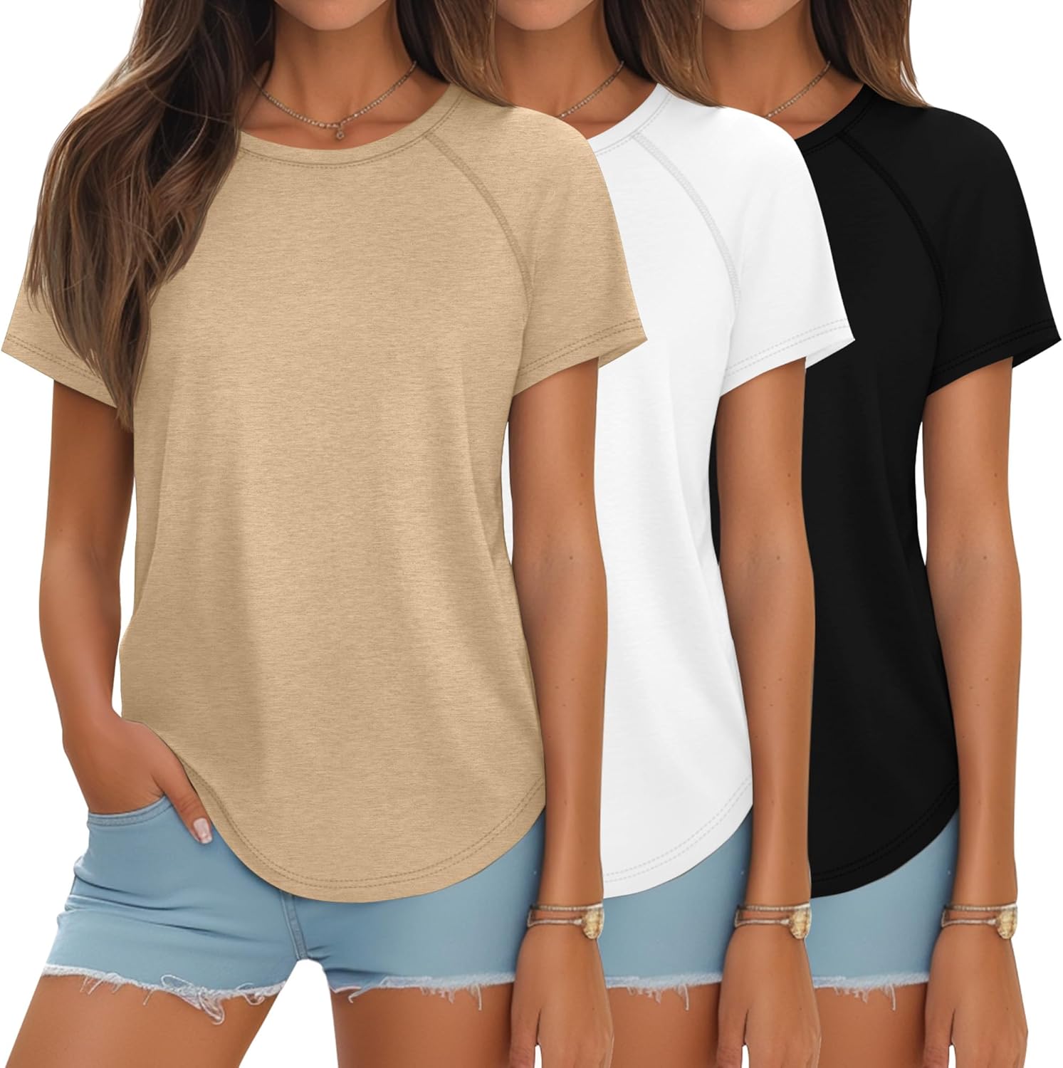 Ficerd 3 Pcs Women Short Sleeve Shirts for Summer Style