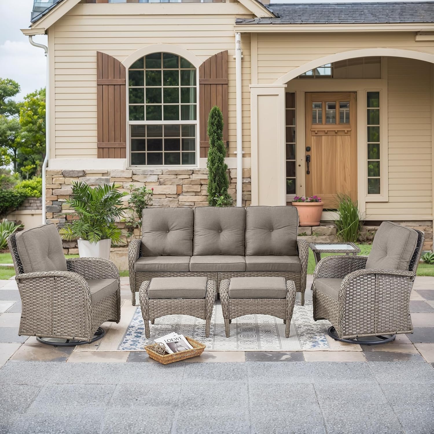 HUMMUH Outdoor Patio Furniture Set with Swivel Rocking Chairs