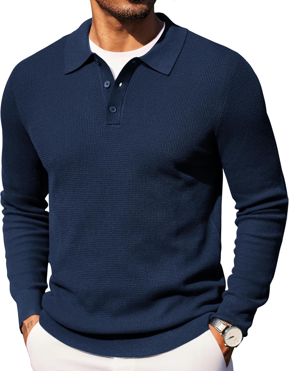 COOFANDY Men's Knit Polo Long Sleeve Sweaters for Style