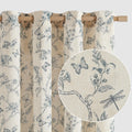 Blue Floral Linen Farmhouse Curtains 108 in Length - Light Filtering
