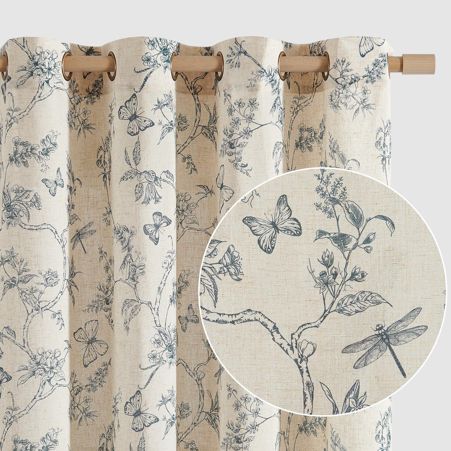 Linen Floral Farmhouse Curtains for Living Room and Bedroom
