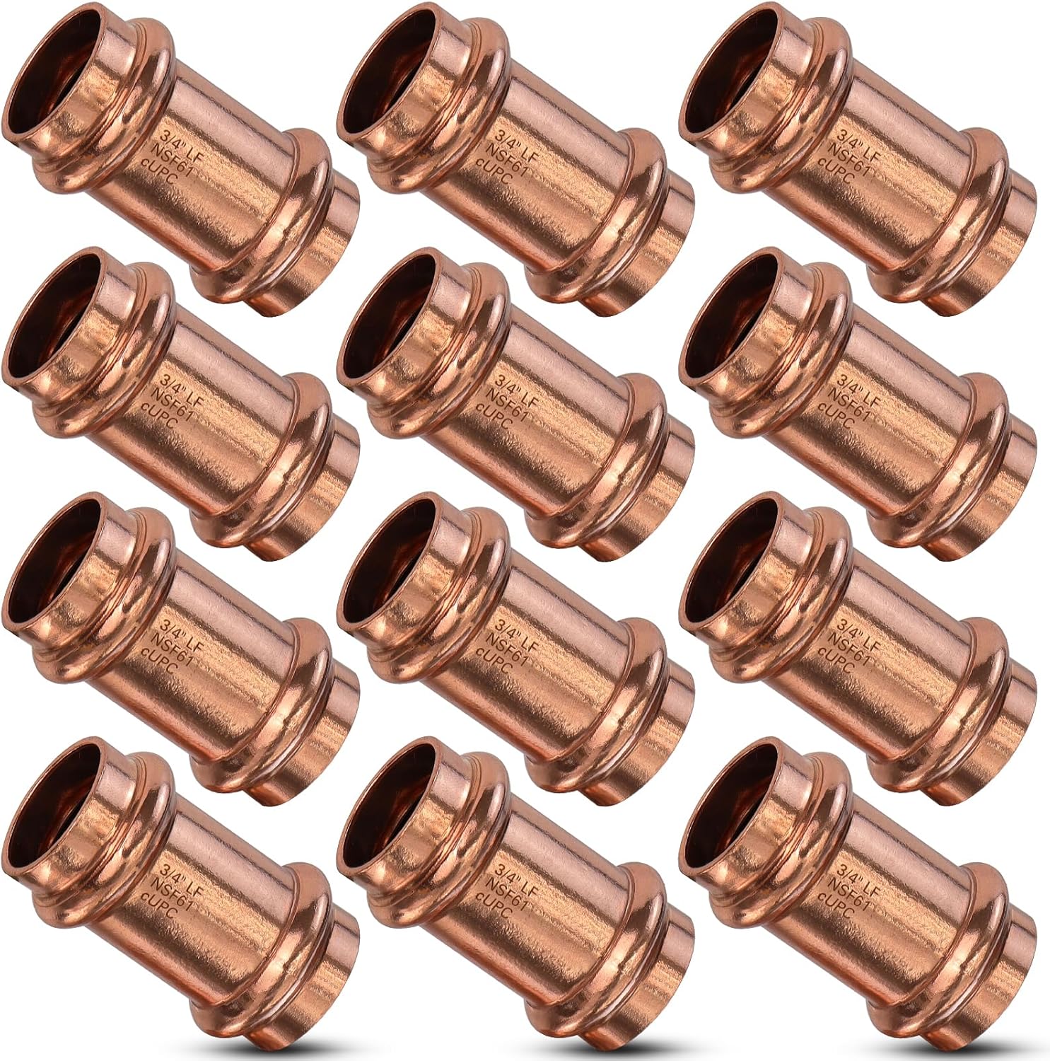 12PK Copper Press Fittings 3/4 inch Coupling for Plumbing