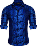 Mens Silk Paisley Dress Shirt for Men - Blue Long Sleeve Style