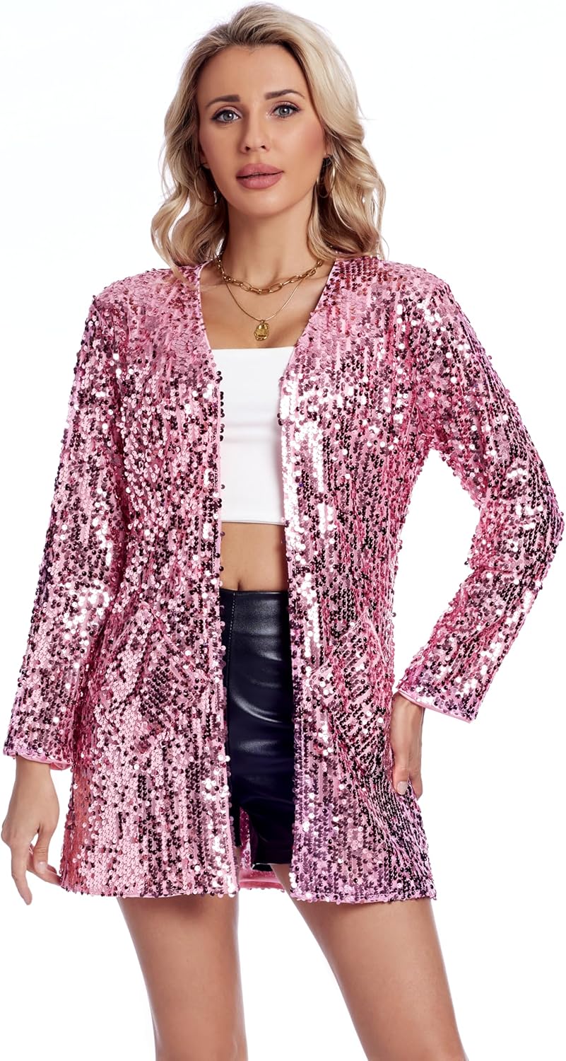 Women's Sequin Jacket Open Front Blazer for Party Wear