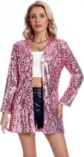 Women's Sequin Open Front Blazer Hip Length Sparkly Jacket
