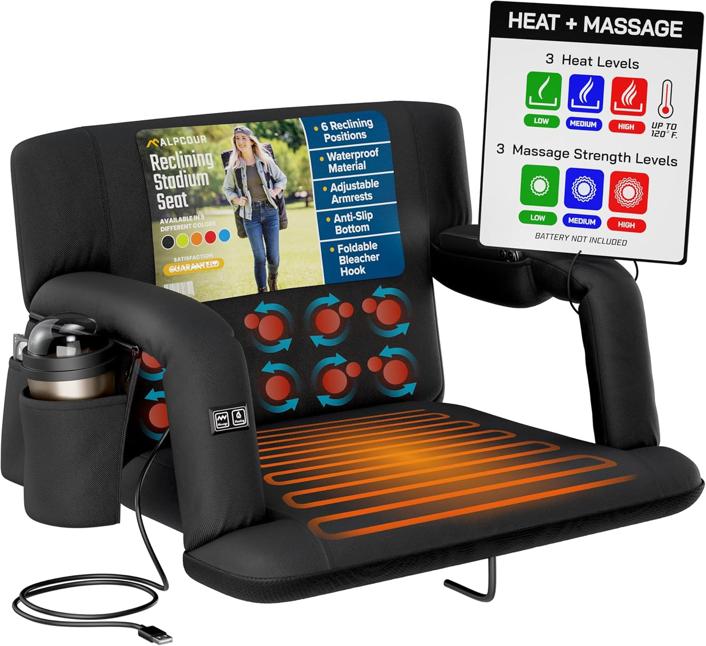 Alpcour Heating Massage Stadium Seat for Ultimate Comfort
