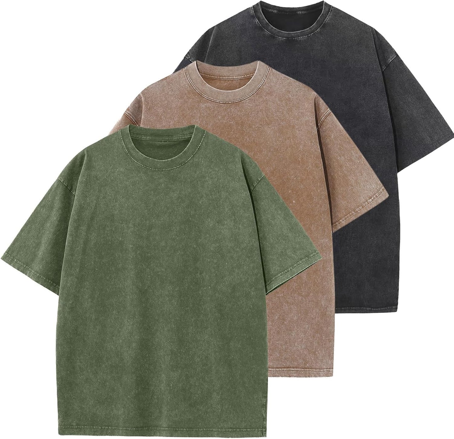 Men's Cotton T-Shirts Oversized Casual Loose Wash Solid Tee Tops