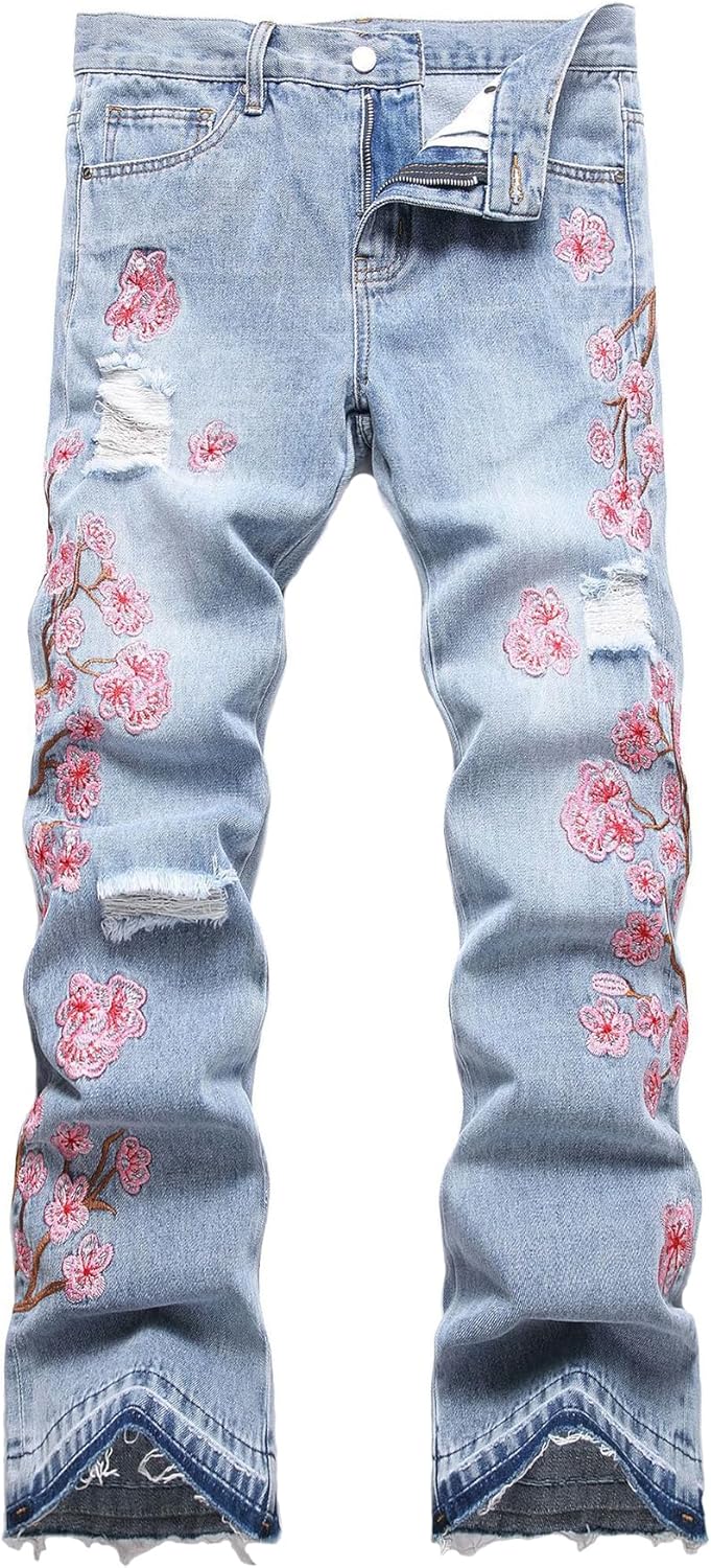 Baylvn Men's Designer Slim Fit Patchwork Jeans for Casual Style
