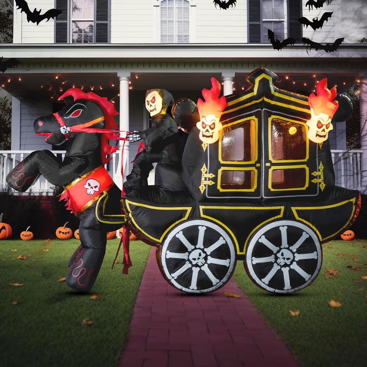10 Ft Long Halloween Inflatables Carriage for Outdoor Fun