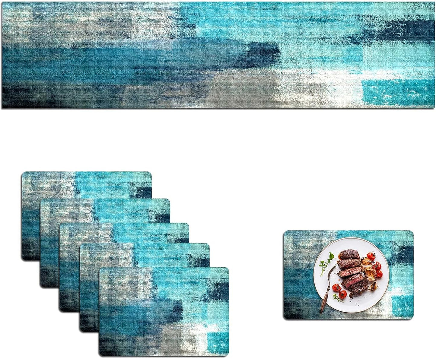 Mcalk Farmhouse Turquoise Table Runner and Placemats Set