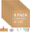 Cork Board Tiles - 8 Pack Self-Adhesive Corkboard Squares for Walls