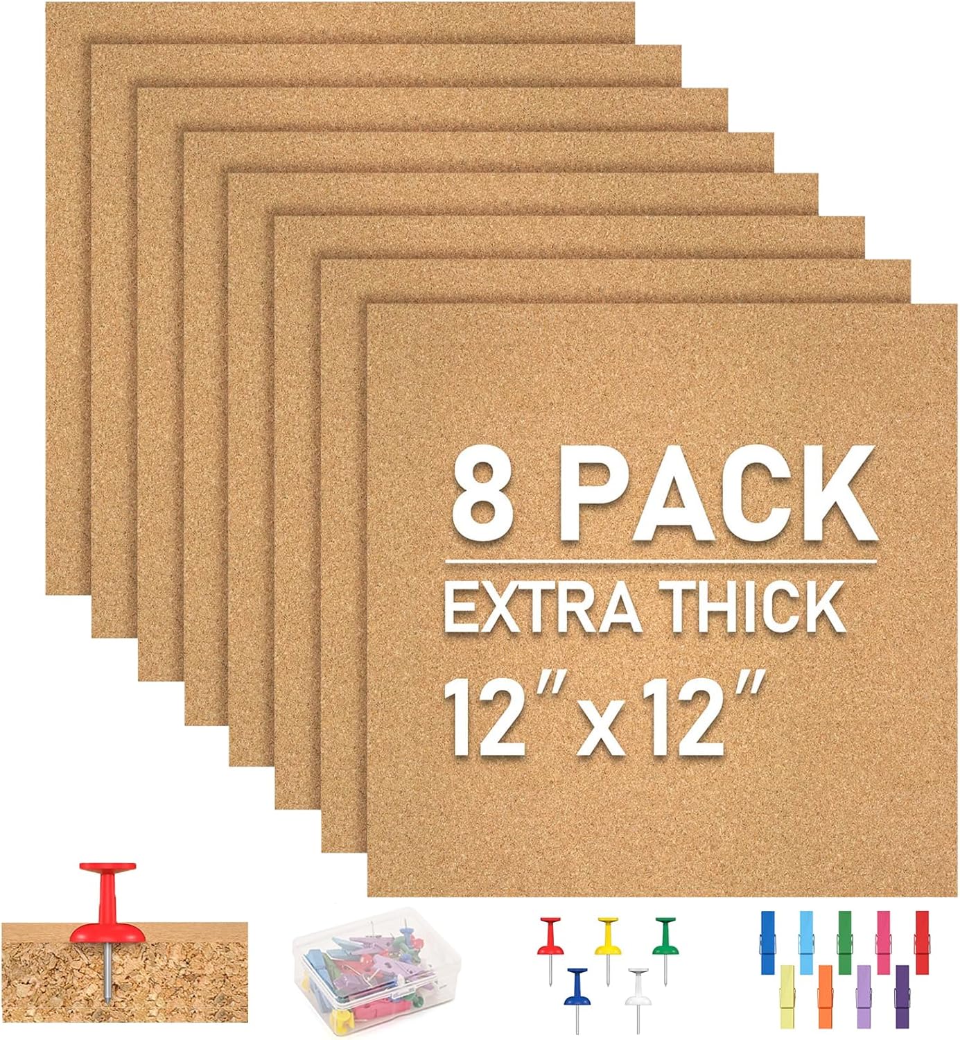 Cork Board Tiles - 8 Packs Adhesive Corkboards for Wall Decor