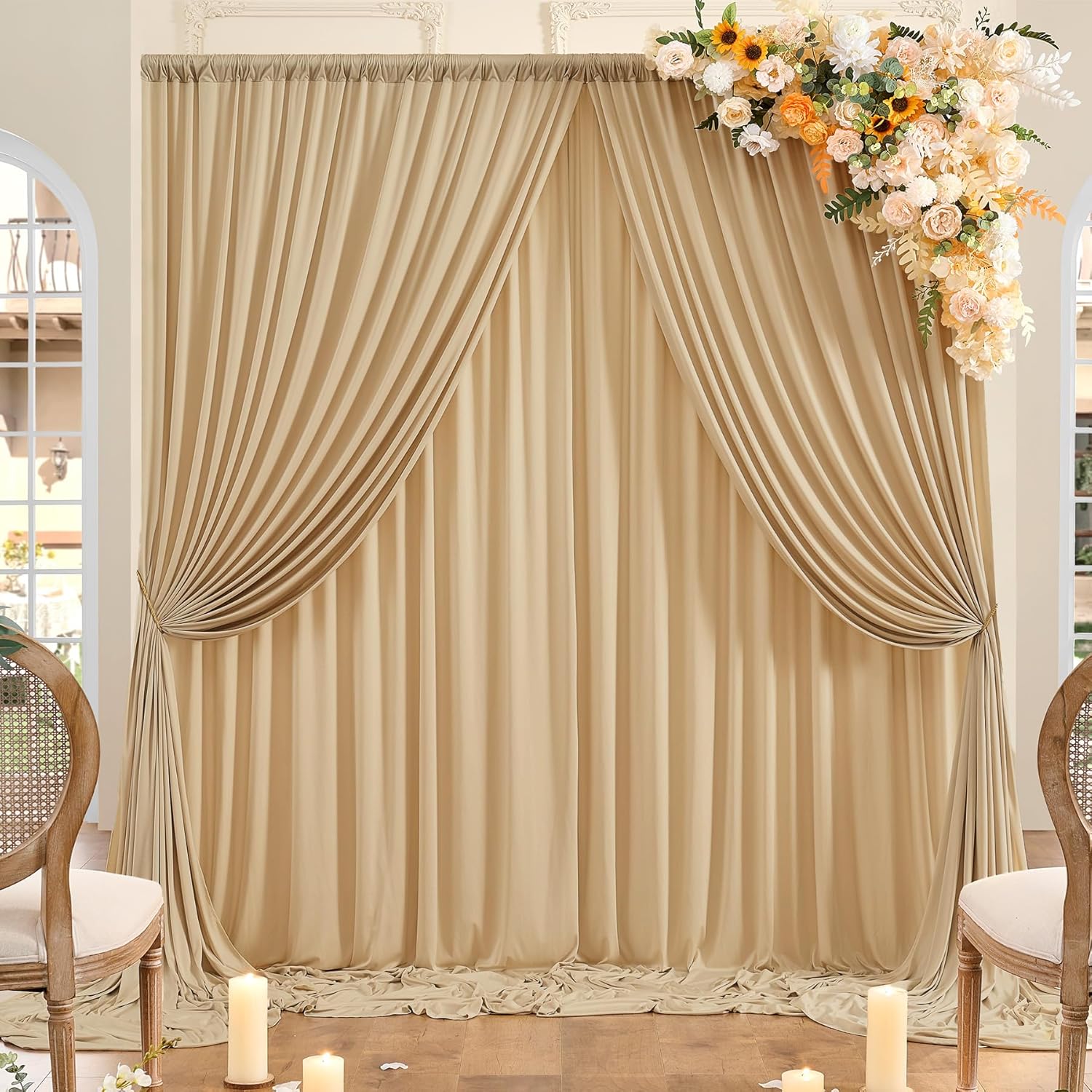 20ft x 10ft Wrinkle Free Beige Backdrop Curtains for Parties