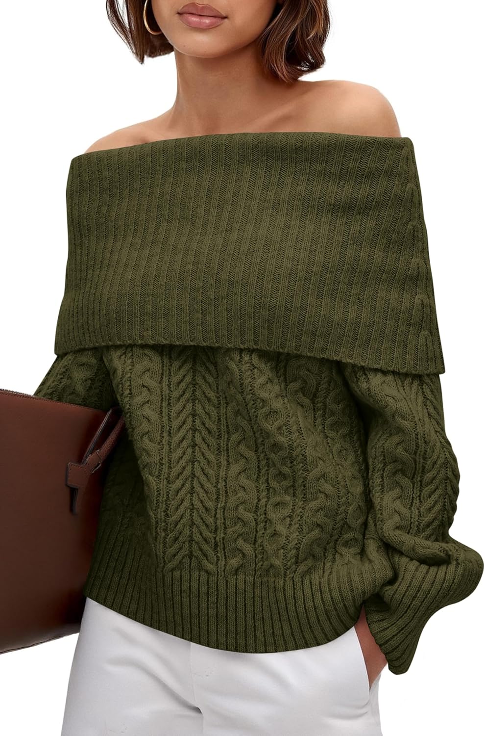 Stylish Off The Shoulder Cable Knit Sweater for Women 2025