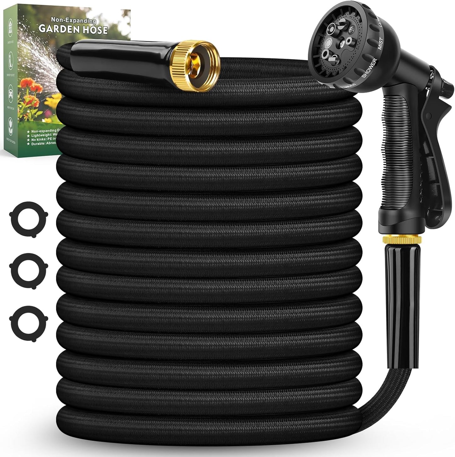 Garden Hose 100FT Non-Expanding Lightweight with 8 Function Nozzle