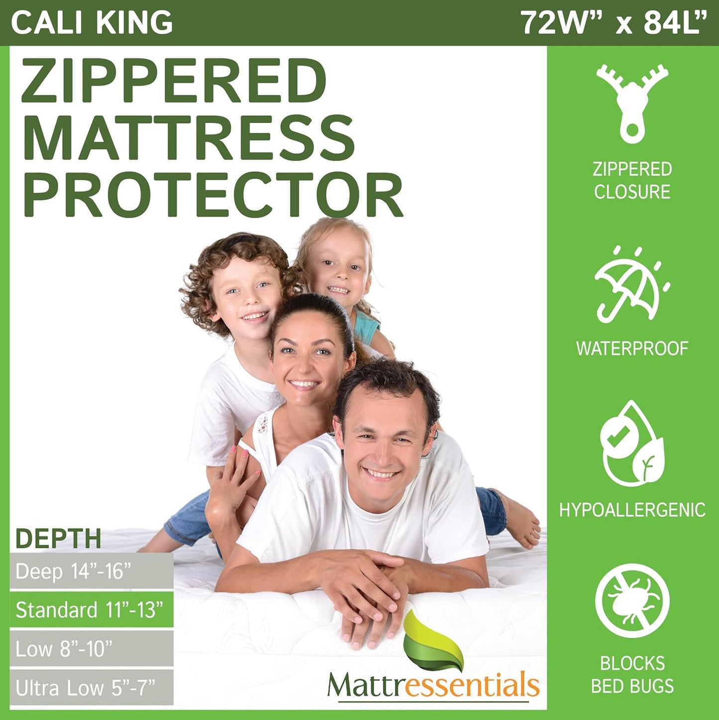 Zippered Cali King Mattress Protector - Waterproof & Hypoallergenic