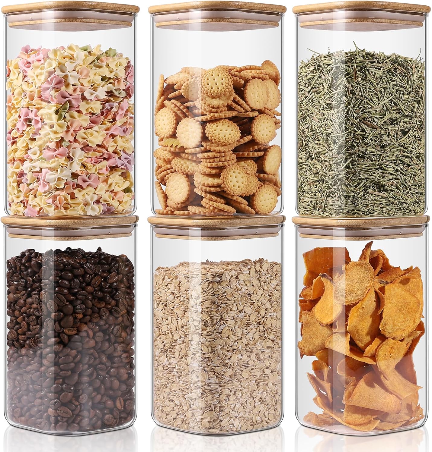 Glass Storage Jars 6 Pack - Eco-Friendly Kitchen Canisters