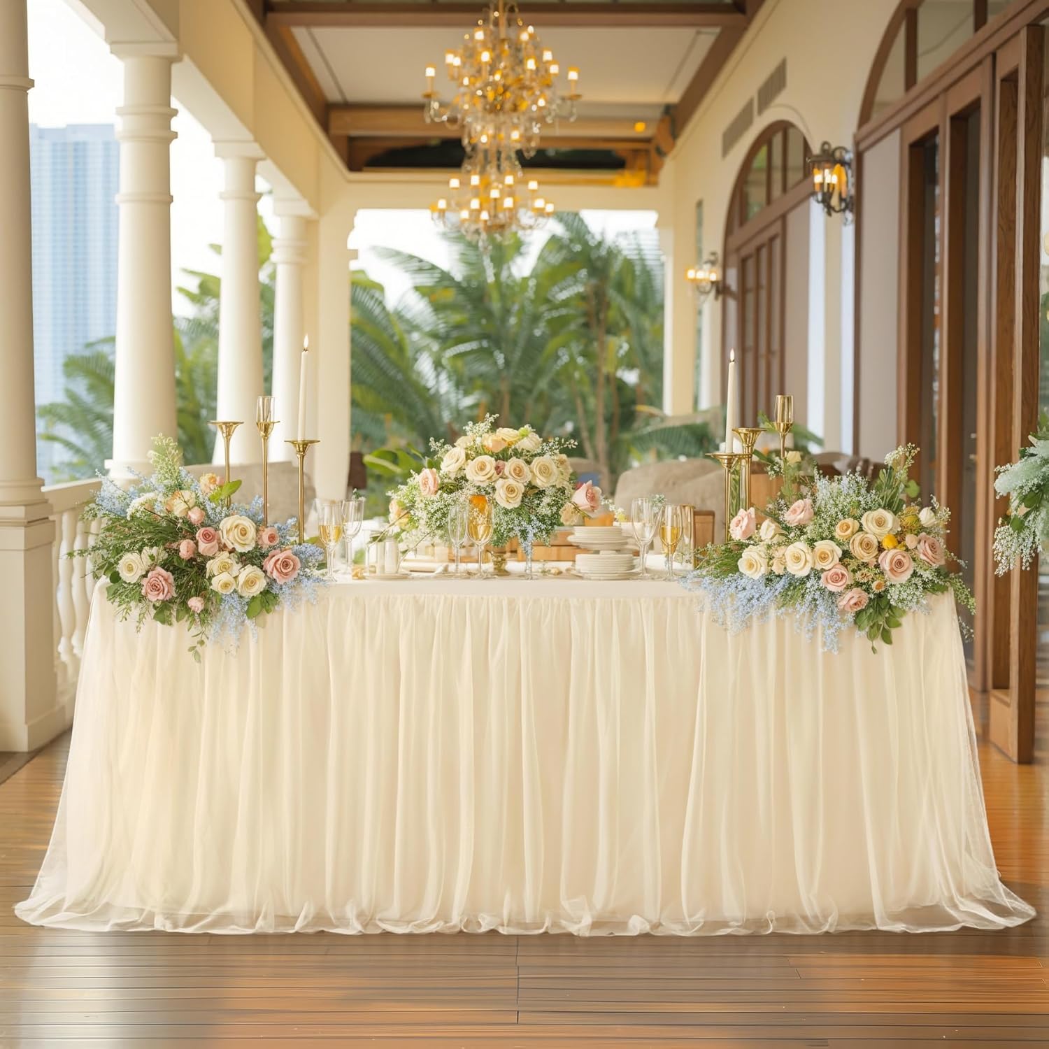 Elegant Champagne Tablecloth for 8 Foot Rectangle Tables