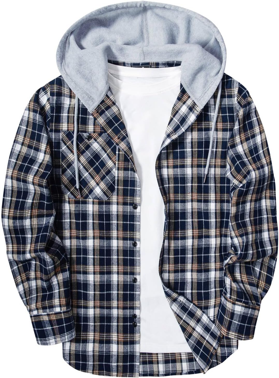 ZITY Men's Flannel Hoodie Shirt - Stylish Casual Button Down