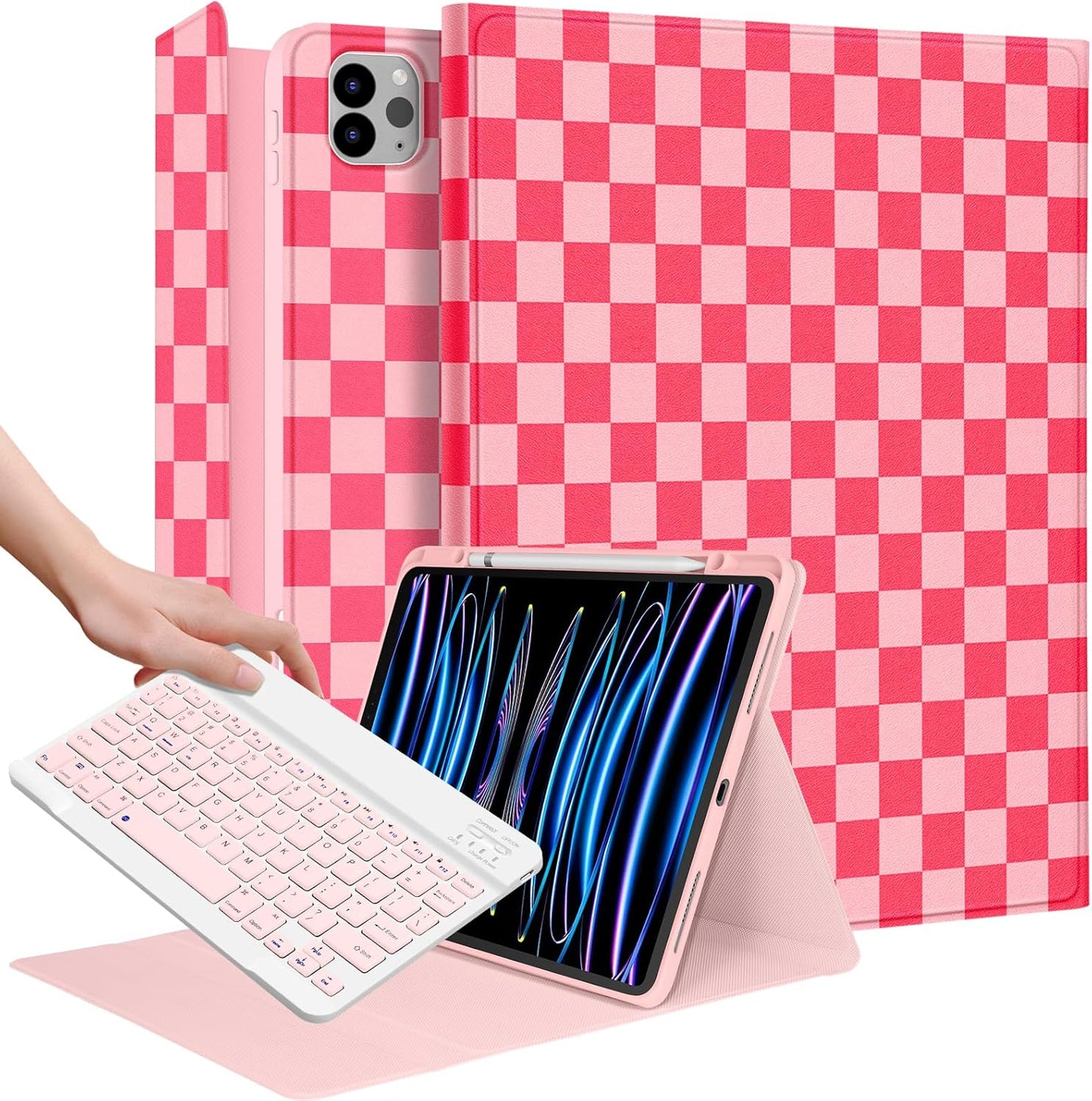 iPad Air 13 inch Case with Keyboard and Pencil Holder in Pink