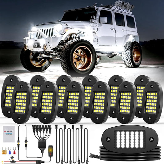 12 Pods White Rock Light Kit with Wired Switch for Off Road Use