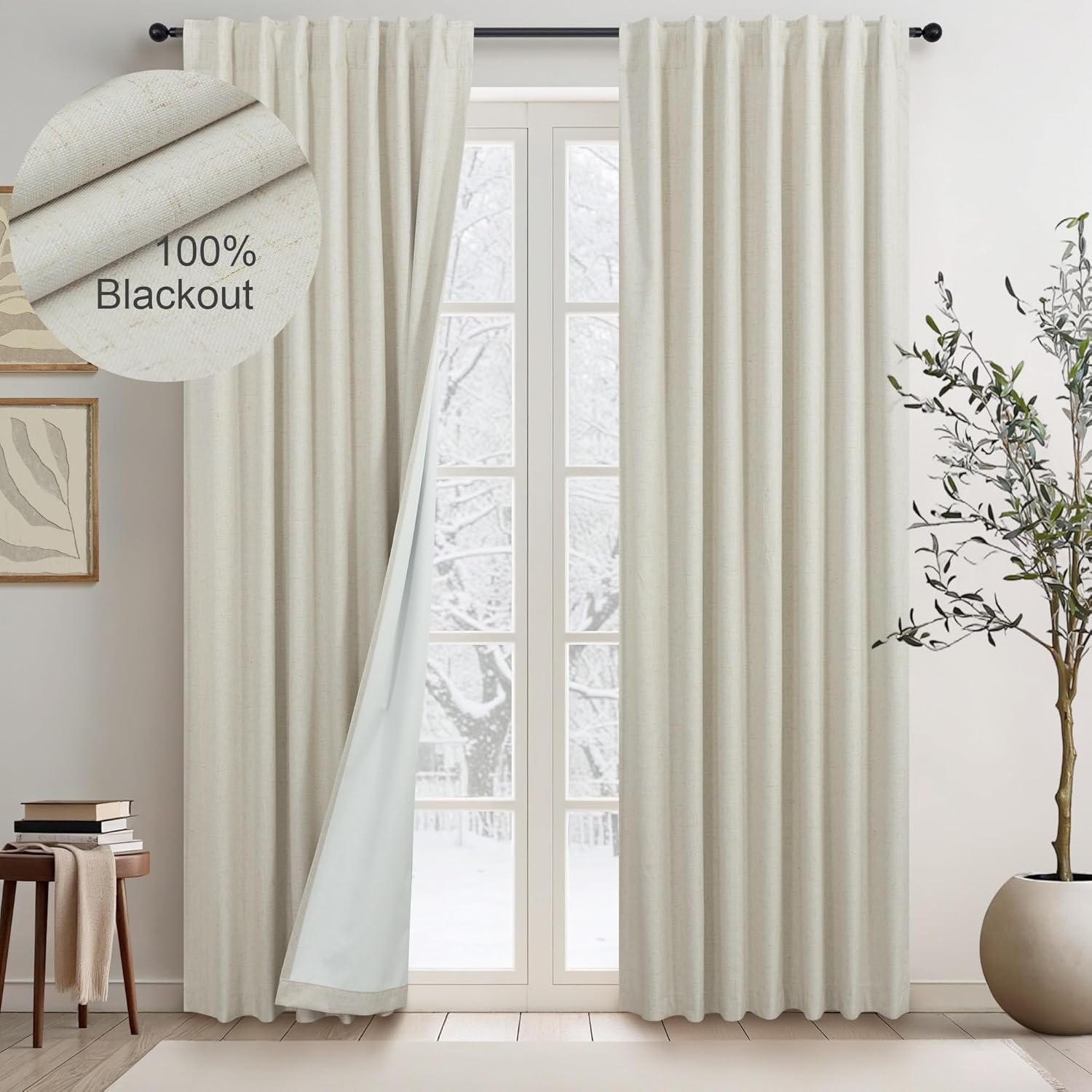 DANCURTON 78 Inch Long Linen Blackout Curtains for Home Decor