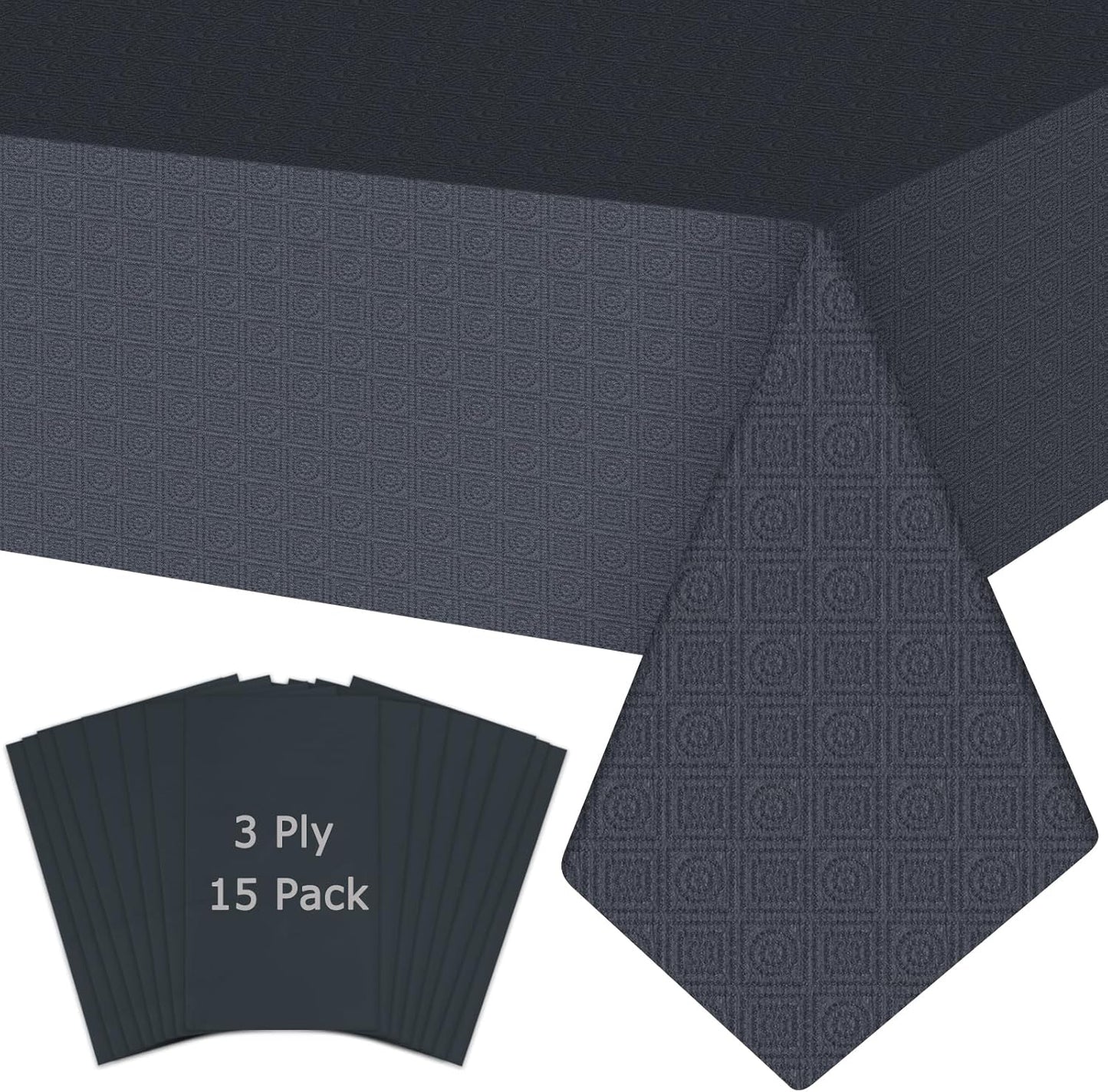 Black Tablecloths for Rectangle Tables - 15 Pack Disposable Covers