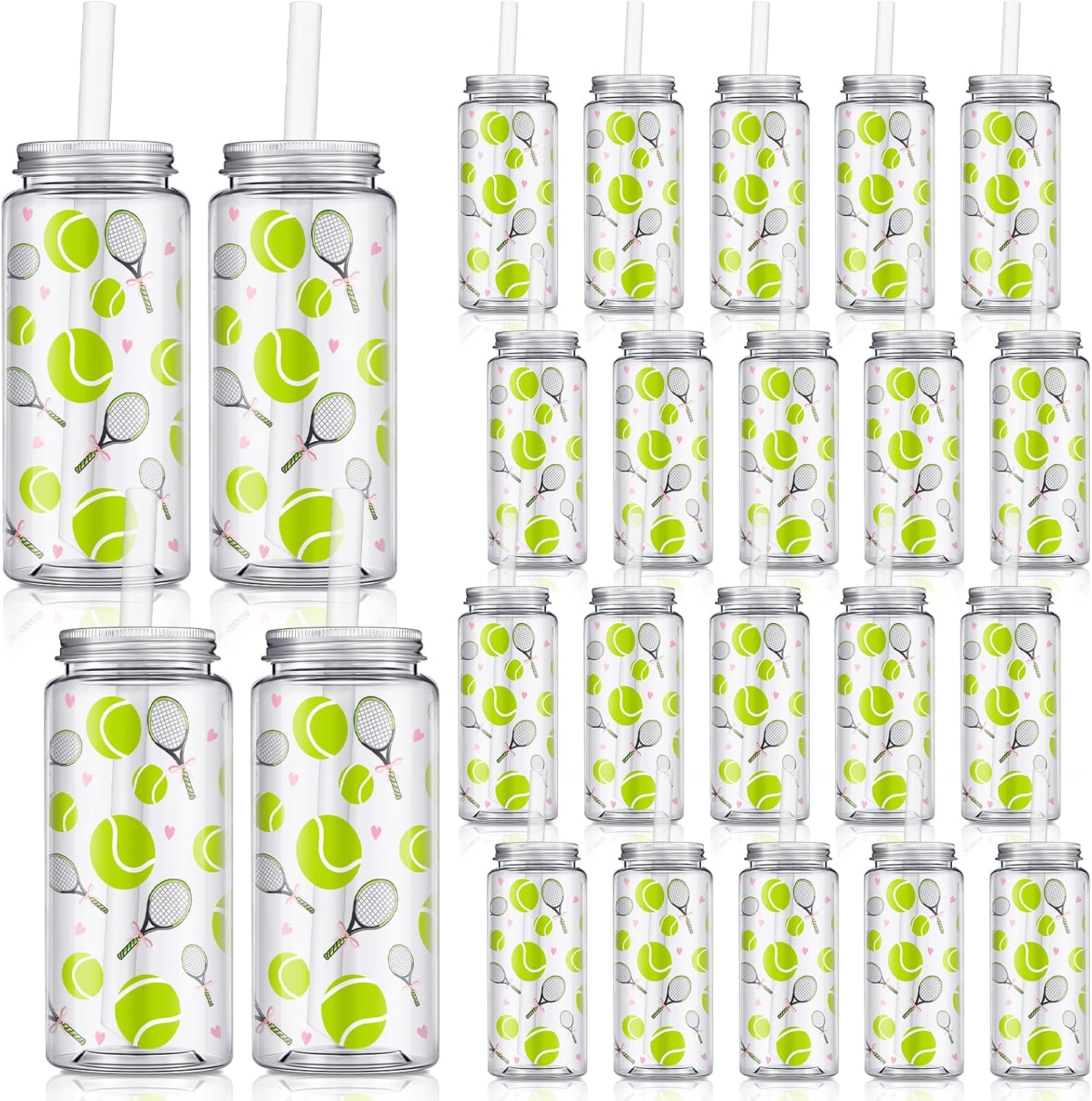 24 Pack 14.2 oz Clear Reusable Cups with Lids and Straws