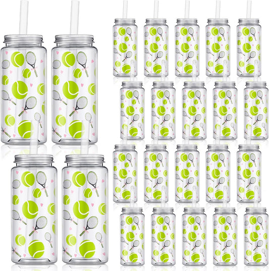 24 Pack 14.2 oz Clear Reusable Cups with Lids and Straws