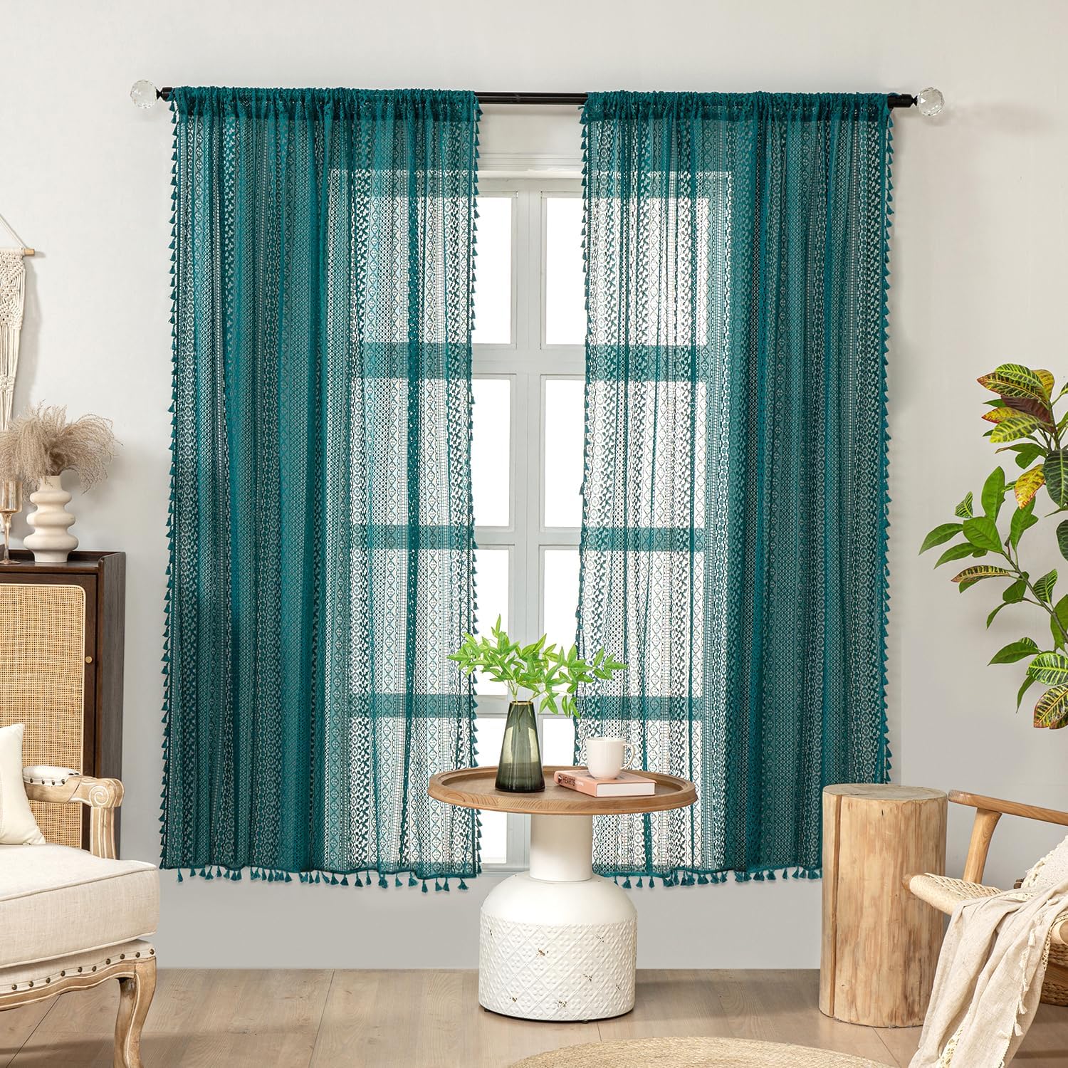 Teal Curtains for Bedroom 63 Inch Length, Light Filtering Panels