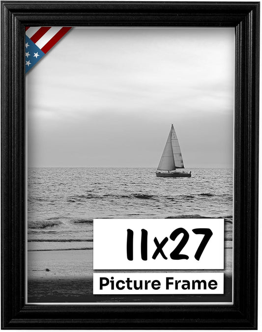 Black 11x27 Picture Frame - Handmade Solid Wood Wall Decor