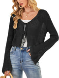 Tie Front Crochet Cardigan Crop Top - Lightweight Boho Cover Up