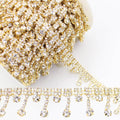 PEARLY JUN Rhinestone Trim 1 yd Gold Fringe - Sparkling DIY Accent