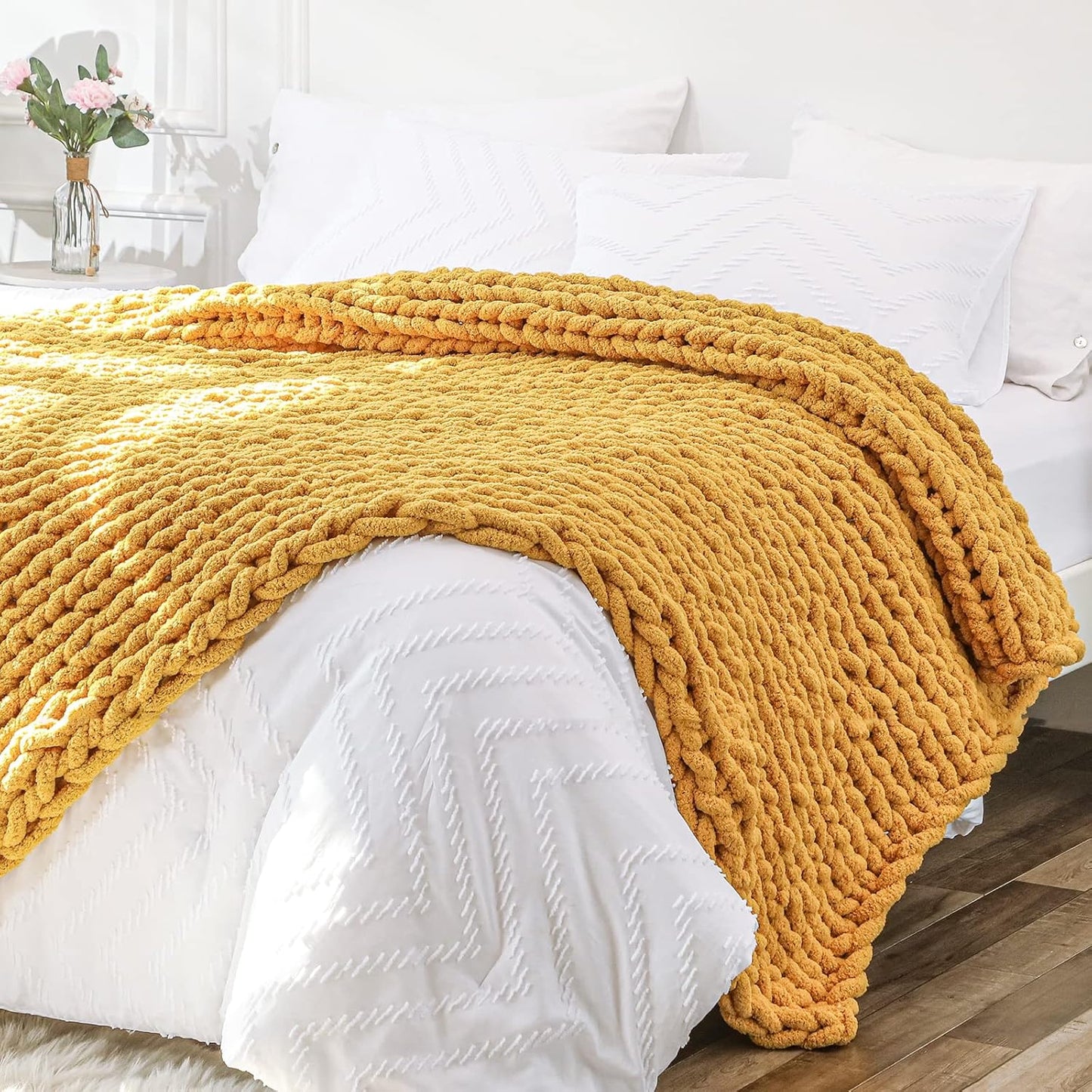 Bigacogo Chunky Knit Throw Blanket for Cozy Living Room Decor