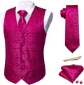 Mens Paisley V-neck Vest 5PCS Set - Silk Jacquard Waistcoat & Tie