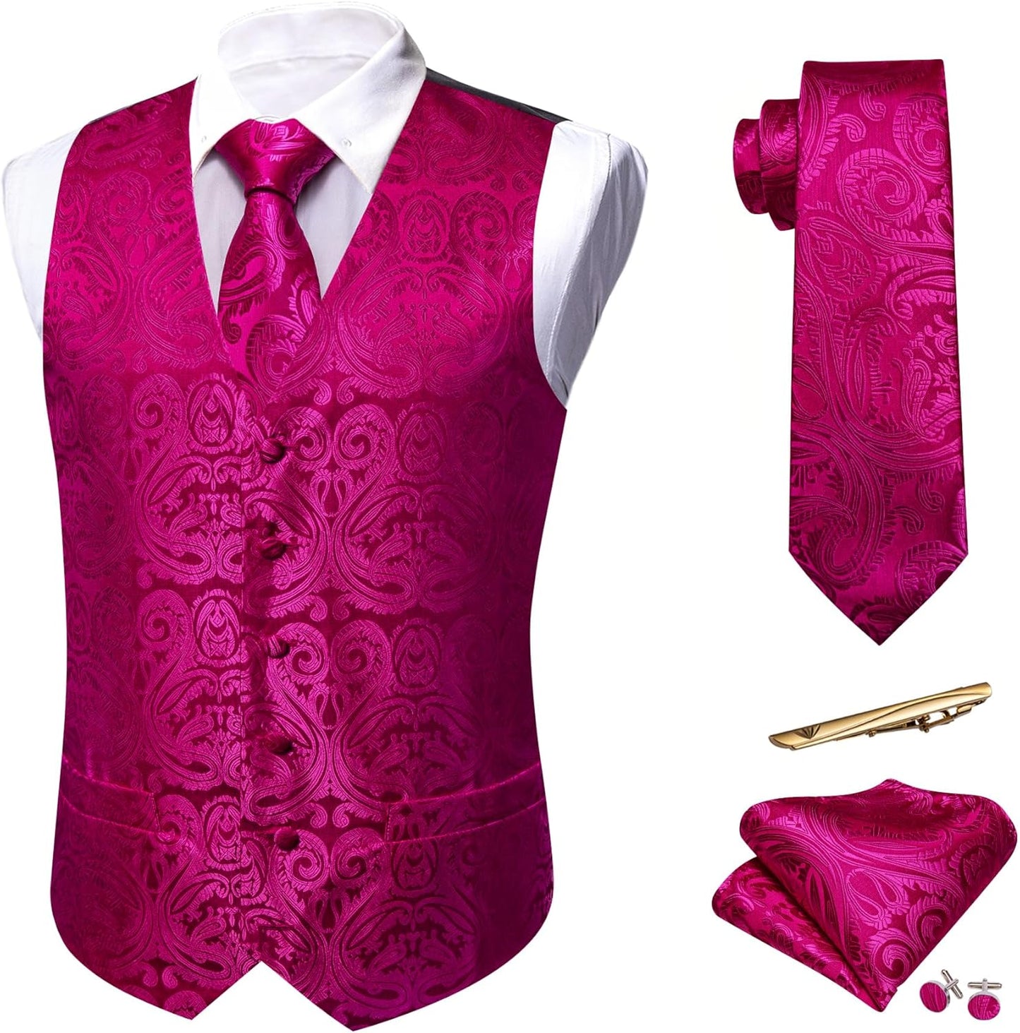 Barry.Wang Mens Paisley V-neck Suit Vest Set for Formal Occasions
