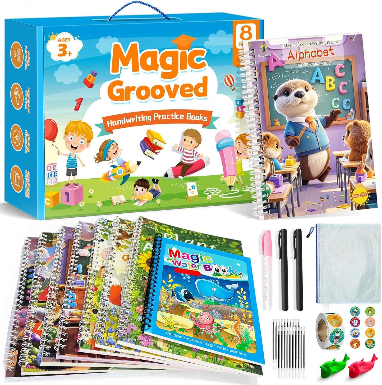 Magic Grooved Writing Practice Kit for Kids Ages 3-8, 8-in-1 Set