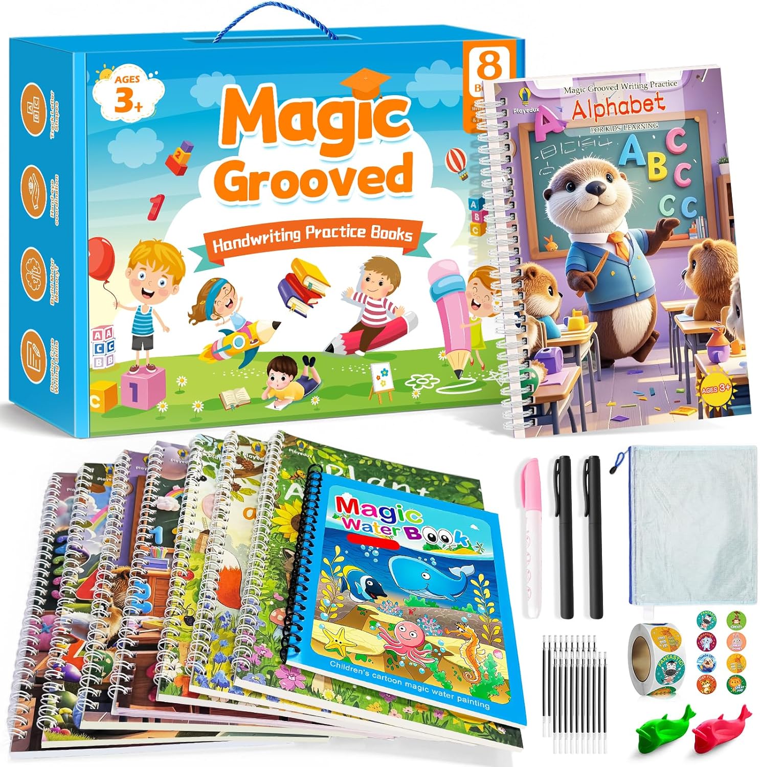 Magic Grooved Writing Practice Kit for Kids Ages 3-8, 8-in-1 Set