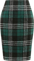 Plaid Skirt Knee Length Pencil Wool Skirt with Slit (Style HK54)