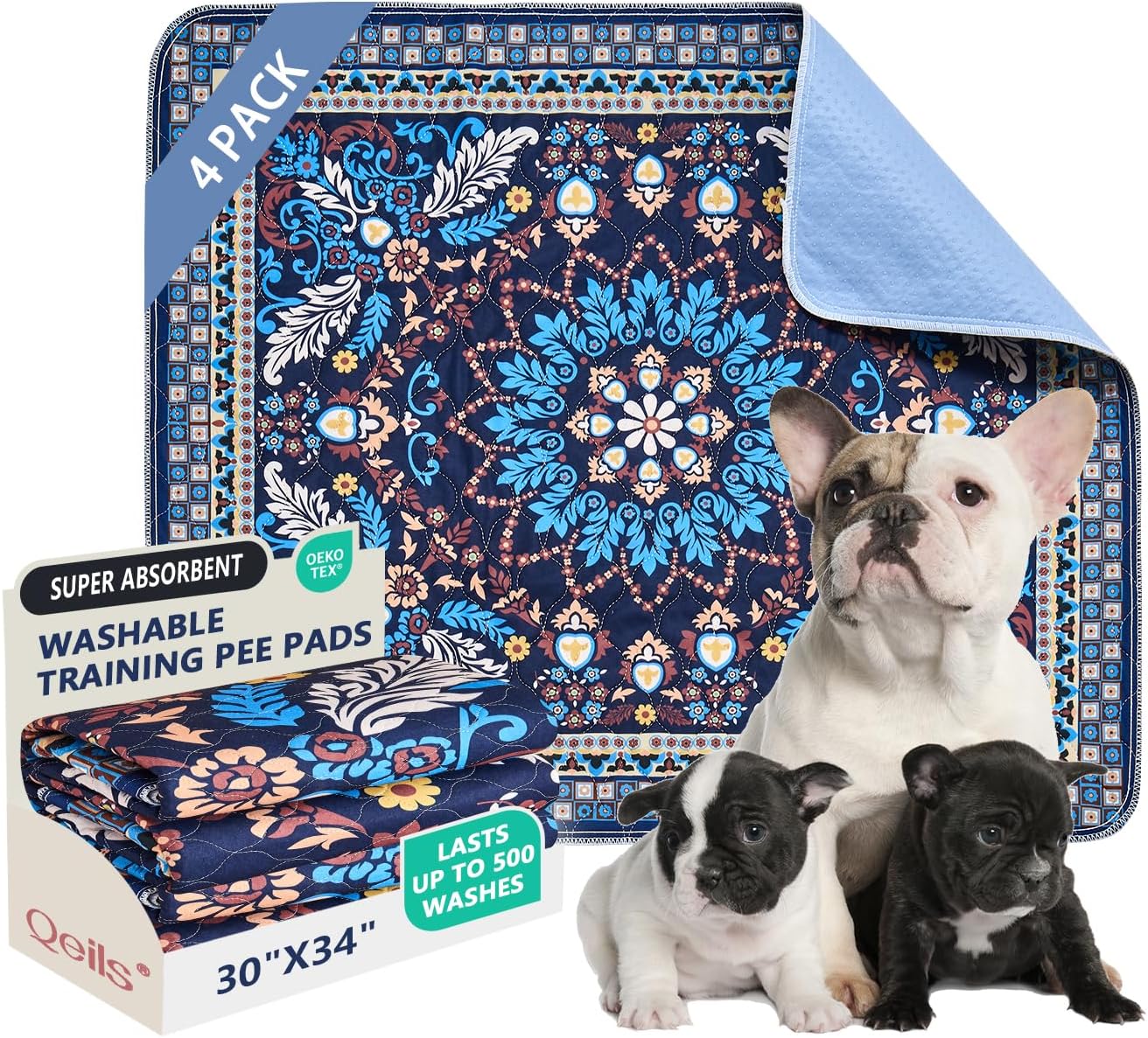 Qeils Washable Pee Pads for Dogs - Super Absorbent & Leakproof